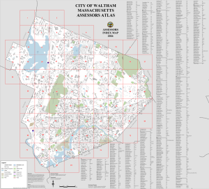 City of Waltham Street Map with street listing index.