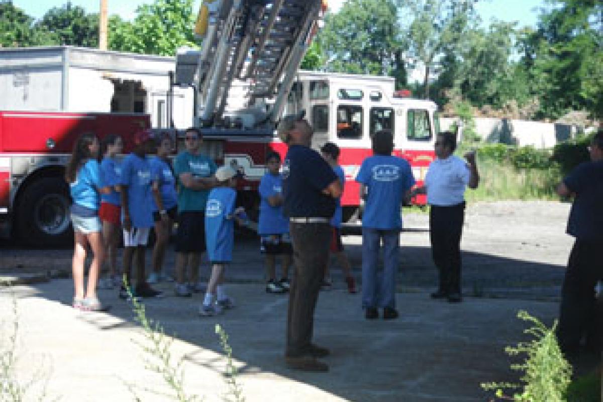 Lt. Scott Perry gives the campers some tips on fire safety
