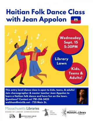 Waltham Public Library & FWPL: Haitian Folk Dance for Everyone with Jean Appolon