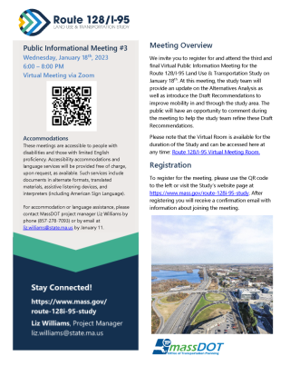 Public Info Meeting regarding Route 128/I-95 Land Use & Transportation Study