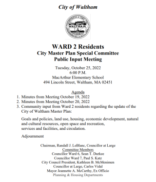 WARD 2 RESIDENTS: Have any thoughts or ideas for the future of Waltham? We want to hear from you!