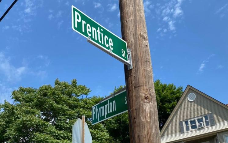 The installation of a new stop sign on Prentice Street at the intersection with Plympton & Irving St went into effect today! 